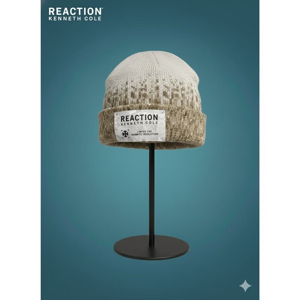 New Reaction Kenneth Cole Warmth Insulation Lined Beanie Gray Brown Hat OS